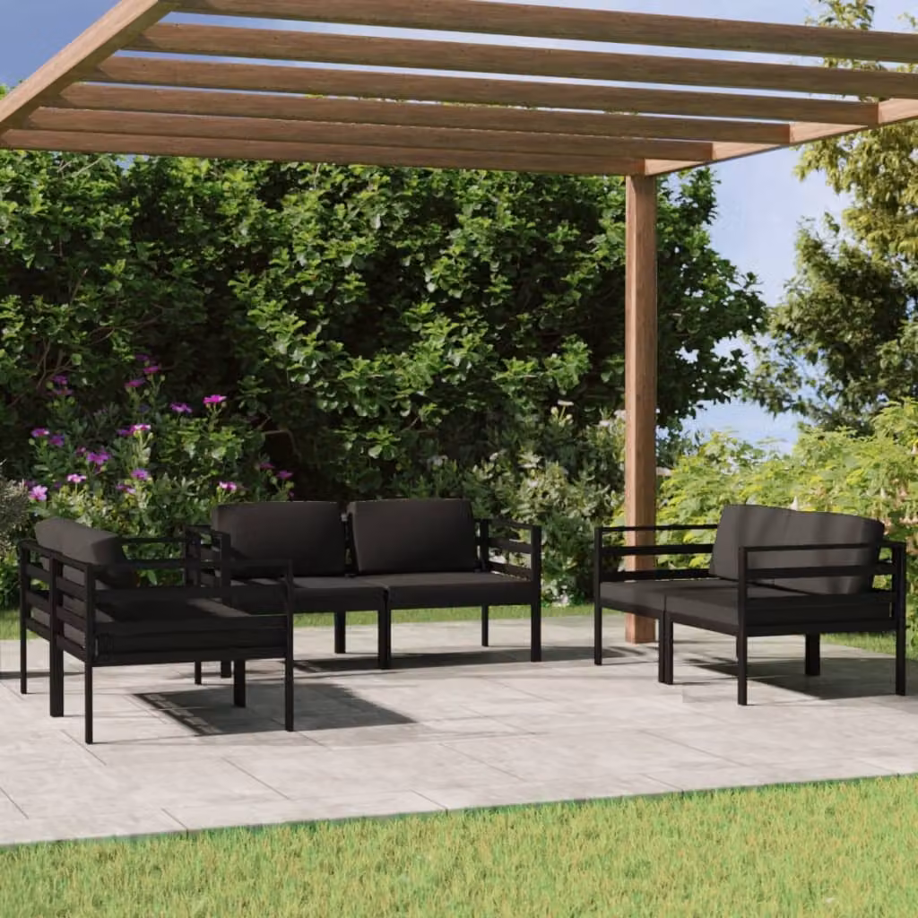 The Living Store Set da giardino 6 pezzi con cuscini alluminio antracite