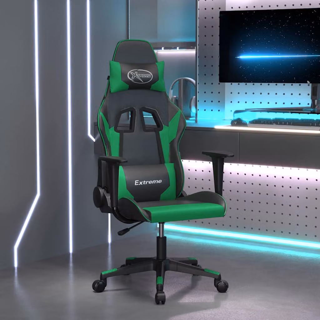 Sedia da Gaming vidaXL Multicolore Nera e Verde in Similpelle con Poggiatesta e Ruote
