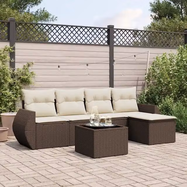 Set Divano da Giardino 6 pz con Cuscini Marrone in Polyrattan 3221302