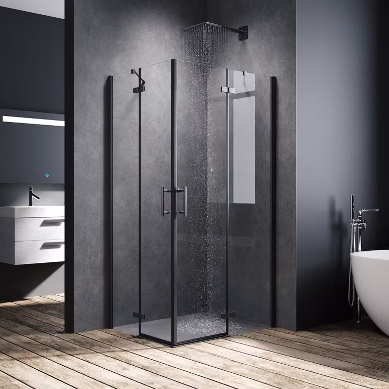 SONNI cabina doccia nera ingresso angolare doccia porta a battente cabina doccia nano vetro angolare 80x100x195cm vetro di sicurezza ESG 6mm