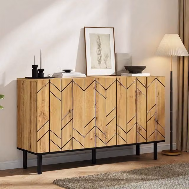Consolle Minimal con ante in rovere e gambe in metallo nero per ingresso e soggiorno L: 120 cm, P: 35 cm, H: 70 cm – 1