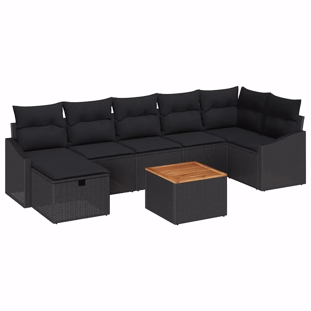 Set Divano da Giardino a L vidaXL 8 Pezzi Nero con Cuscini e Tavolino in Polyrattan e Acciaio – 2