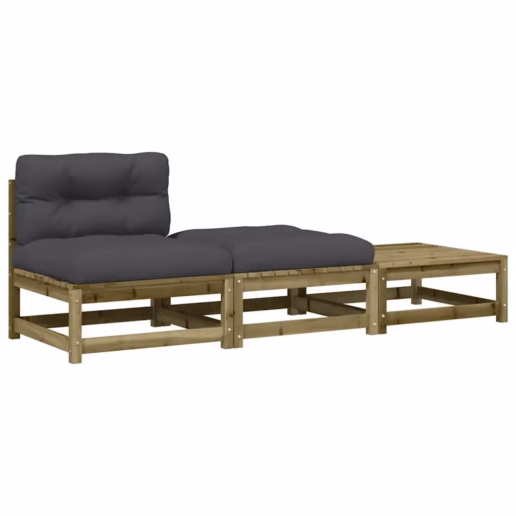 Divano da giardino vidaXL in legno di pino trattato con cuscini e pouf coordinato colore grigio antracite – 2