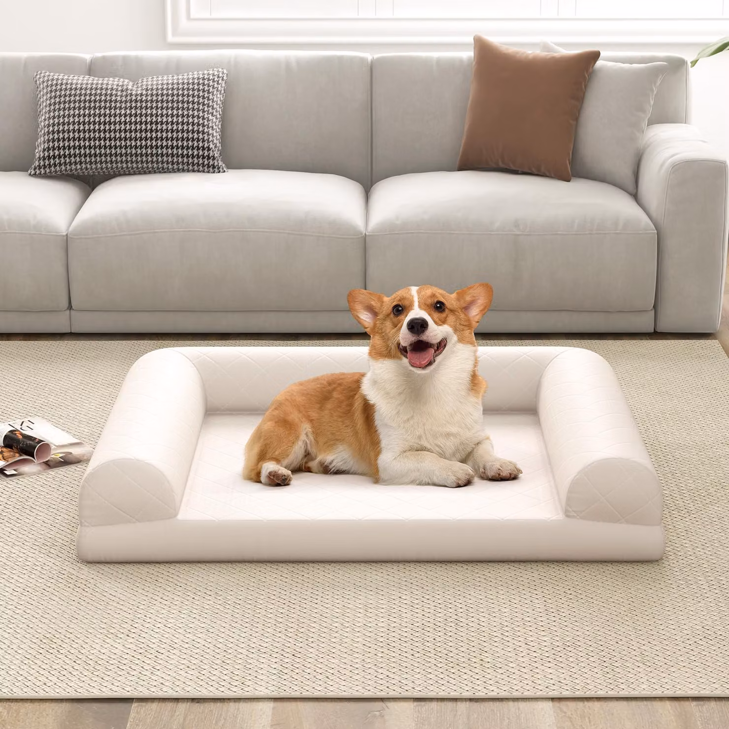 COSTWAY 90x69x18 cm Letto ortopedico per cani, divano per cani con bordi laterali, morbido e lavabile, letto per gatti divano per cani da interno Beige