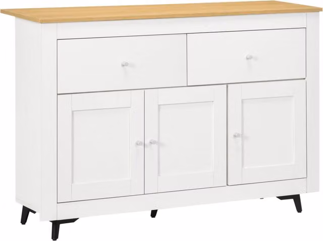Credenza Buffet Giordanoshop in Legno Bianco e Marrone con Cassetti Soft Close L: 117 cm, P: 35 cm, H: 80 cm