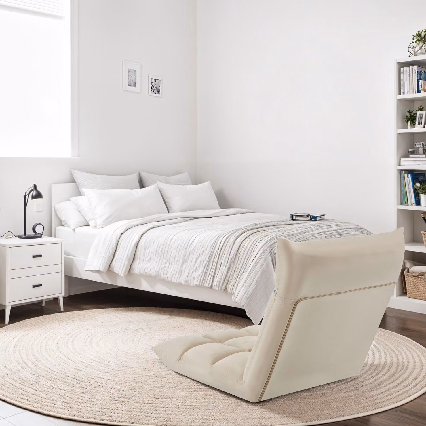 Poltrona relax Snooze TecTake GmbH in velluto beige con 14 posizioni regolabili e braccioli – 2