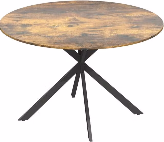 Tavolo rotondo da pranzo 120 cm in legno e acciaio, stile industriale marrone, 4 posti