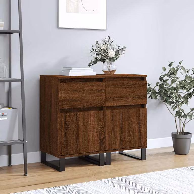 Set di 2 credenze moderne vidaXL in legno multistrato e metallo, colore marrone, L 40 cm x P 35 cm x H 70 cm