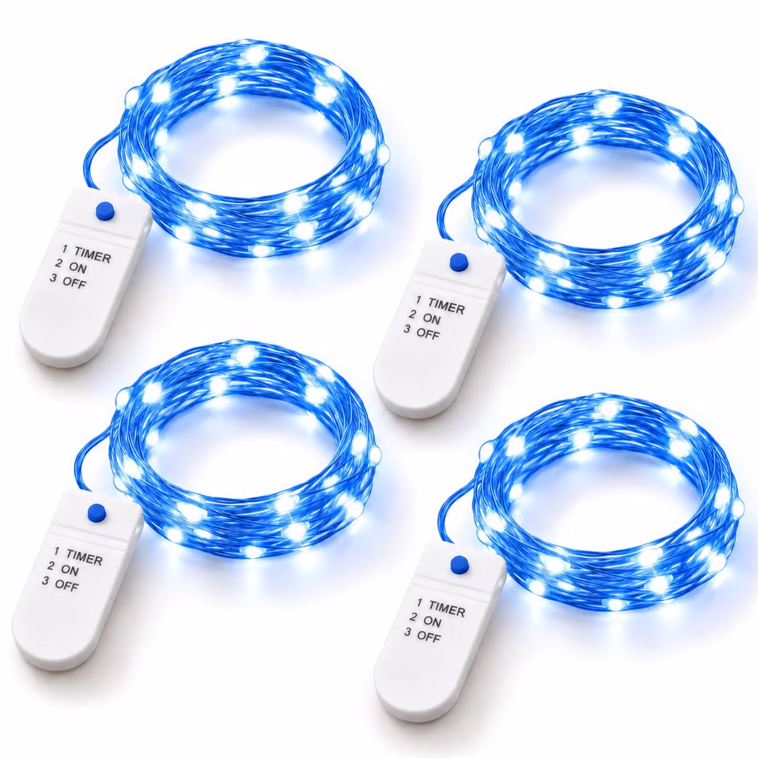 Catena luminosa a LED con filo di rame blu, 2 metri, 20 LED, set da 4
