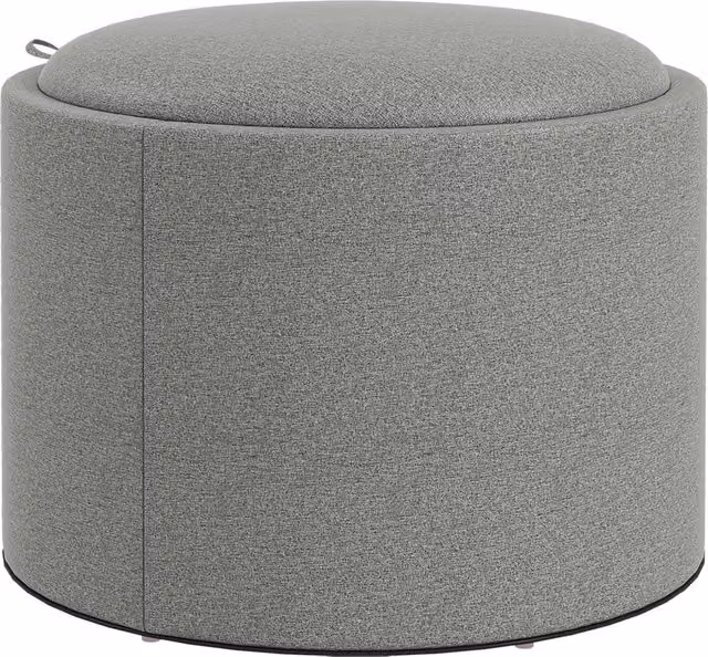 Poltrona pouf rotonda con contenitore e coperchio ribaltabile Chicfurn in lino grigio L/P/H: 56 x 56 x 42 cm