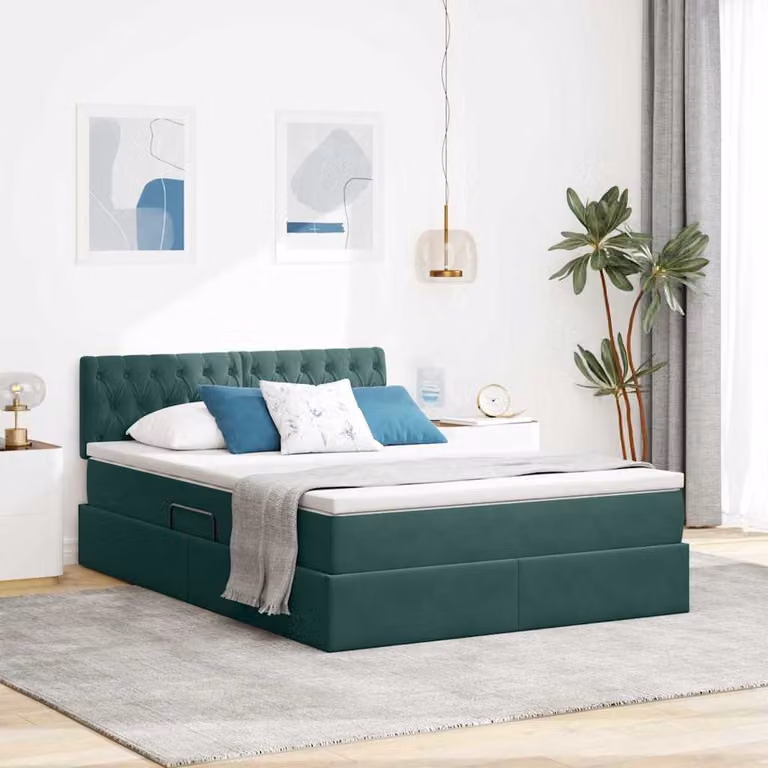 Letto con Contenitore vidaXL in Velluto Verde e Bianco L/P/H: 140 x 200 x 280 cm