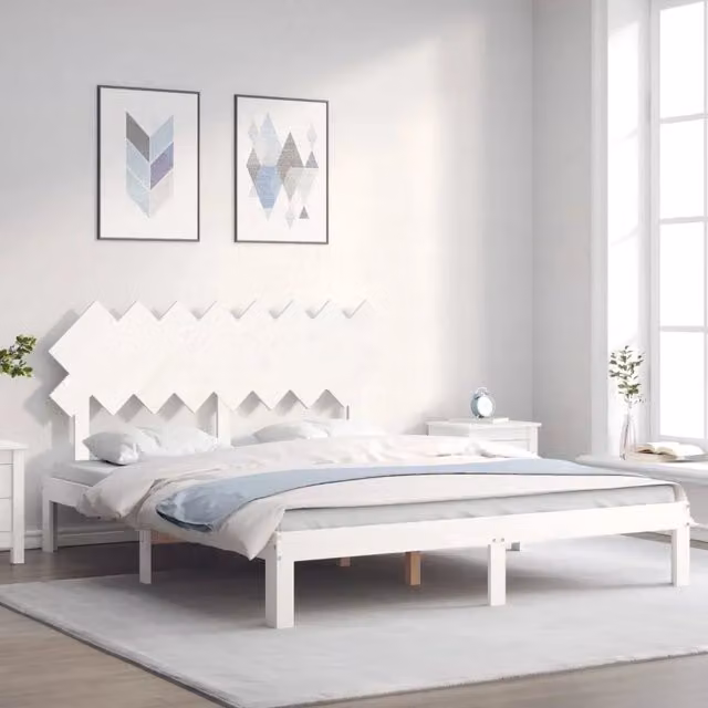 Letto senza materasso vidaXL in legno massello di pino bianco L/P/H: 203.5 x 160 x 80.5 cm – 1