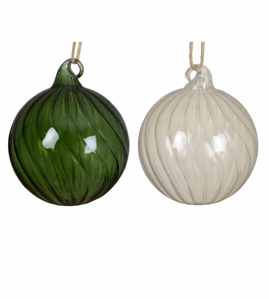 Decoris Sfera di Natale in Vetro Trasparente Verde o Bianco - 10 cm