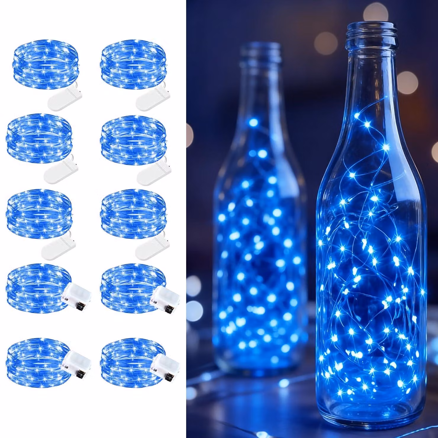 Catena luminosa a LED, set da 10 luci, lunghezza 3 metri, colore blu, alimentazione a batteria, impermeabile