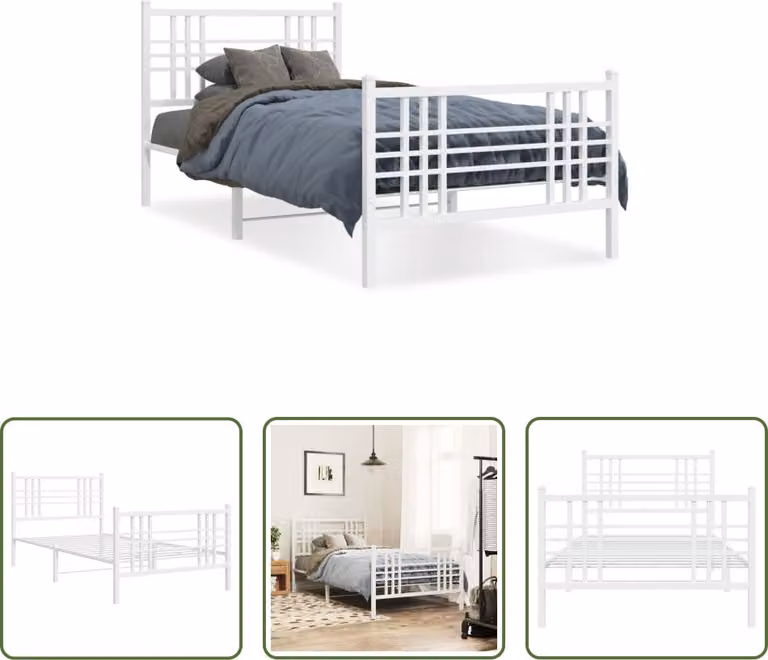 The Living Store Struttura letto con testiera e pediera in metallo bianco 100x200 cm