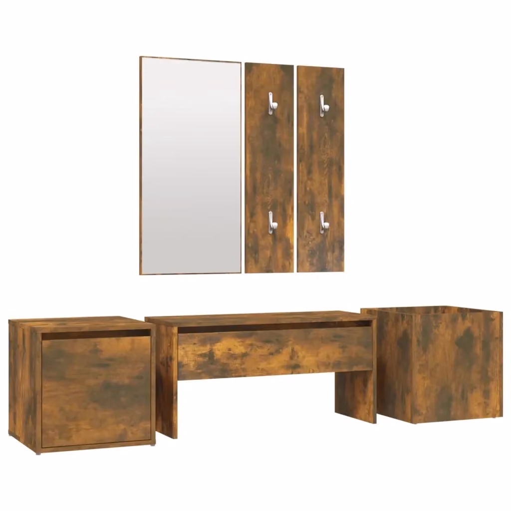 vidaXL Set di Mobili da Corridoio Moderno in Rovere Fumo con Panca, Specchio e Scarpiera – 2