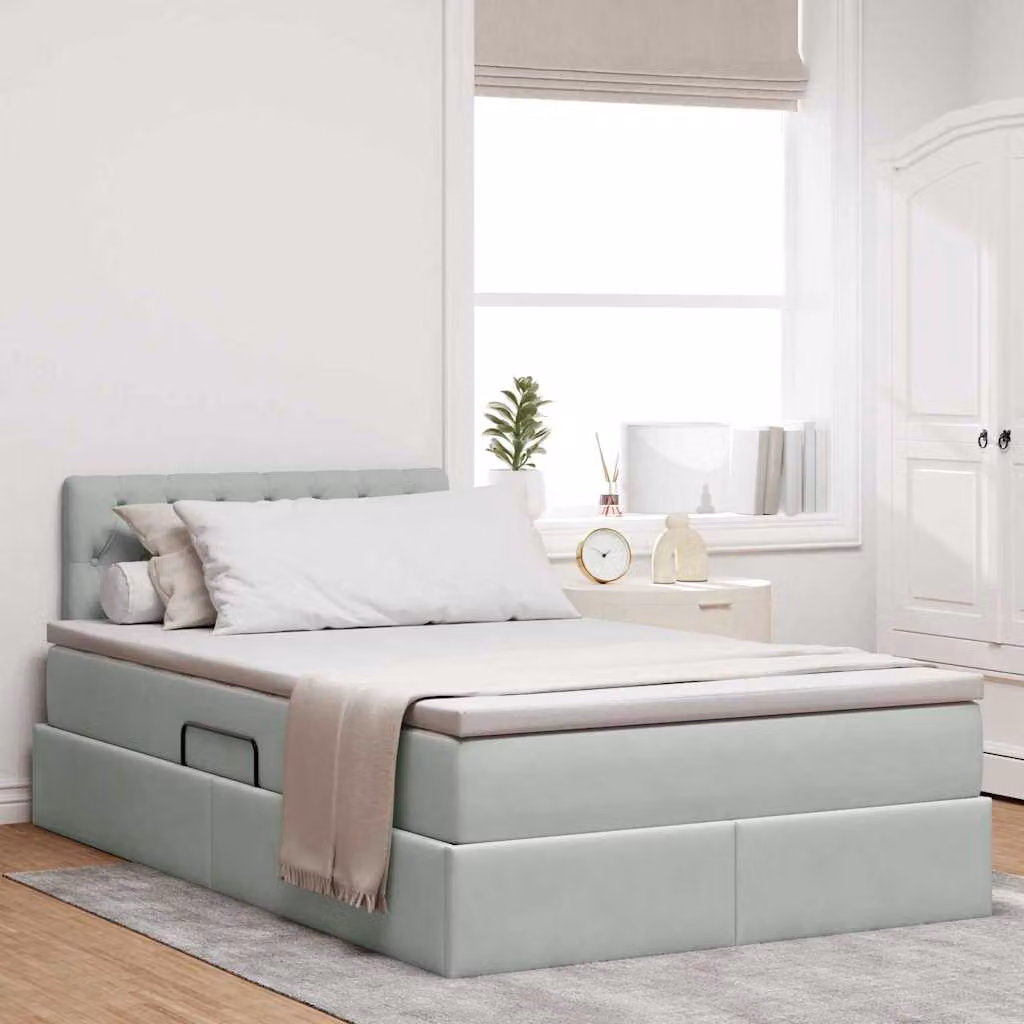 Letto con contenitore vidaXL in velluto grigio con illuminazione LED e porta USB L/P/H: 204 x 120 x 88 cm – 1