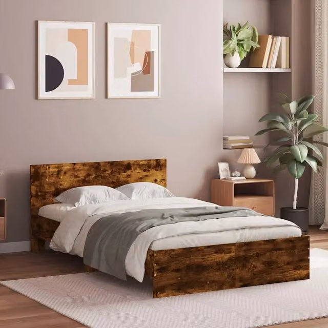 Giroletto con Testiera-Struttura Letto con testiera Rovere Fumo 120x190 cm