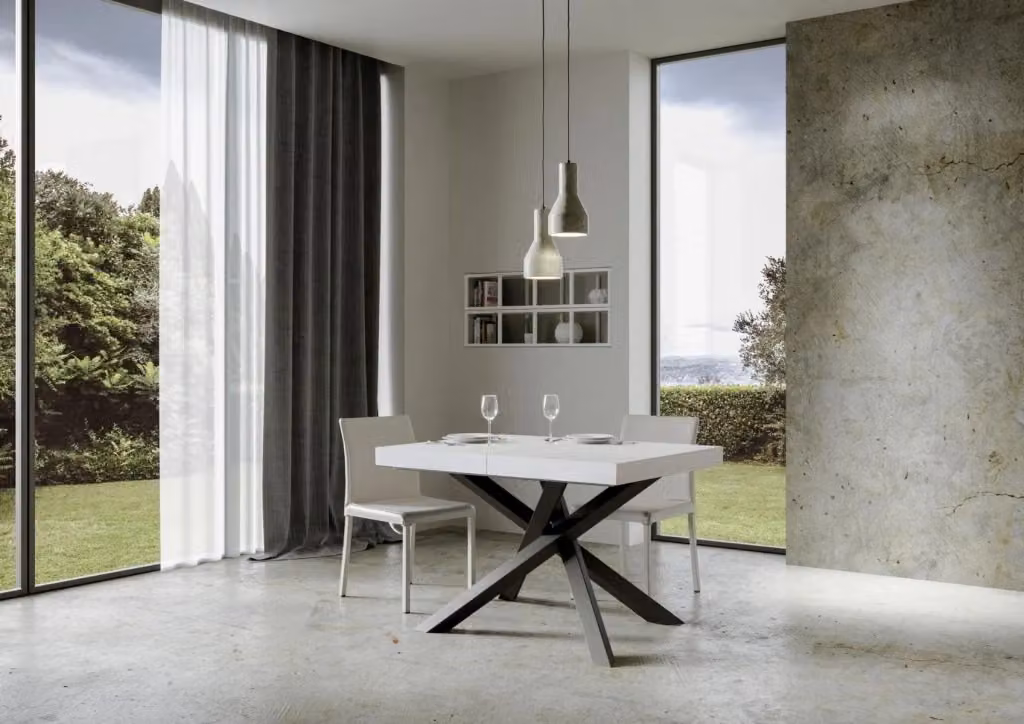 Tavolo allungabile moderno Bs Com in legno bianco frassino e metallo antracite L/P: 140 x 90 cm, estensibile fino a 244 cm – 2