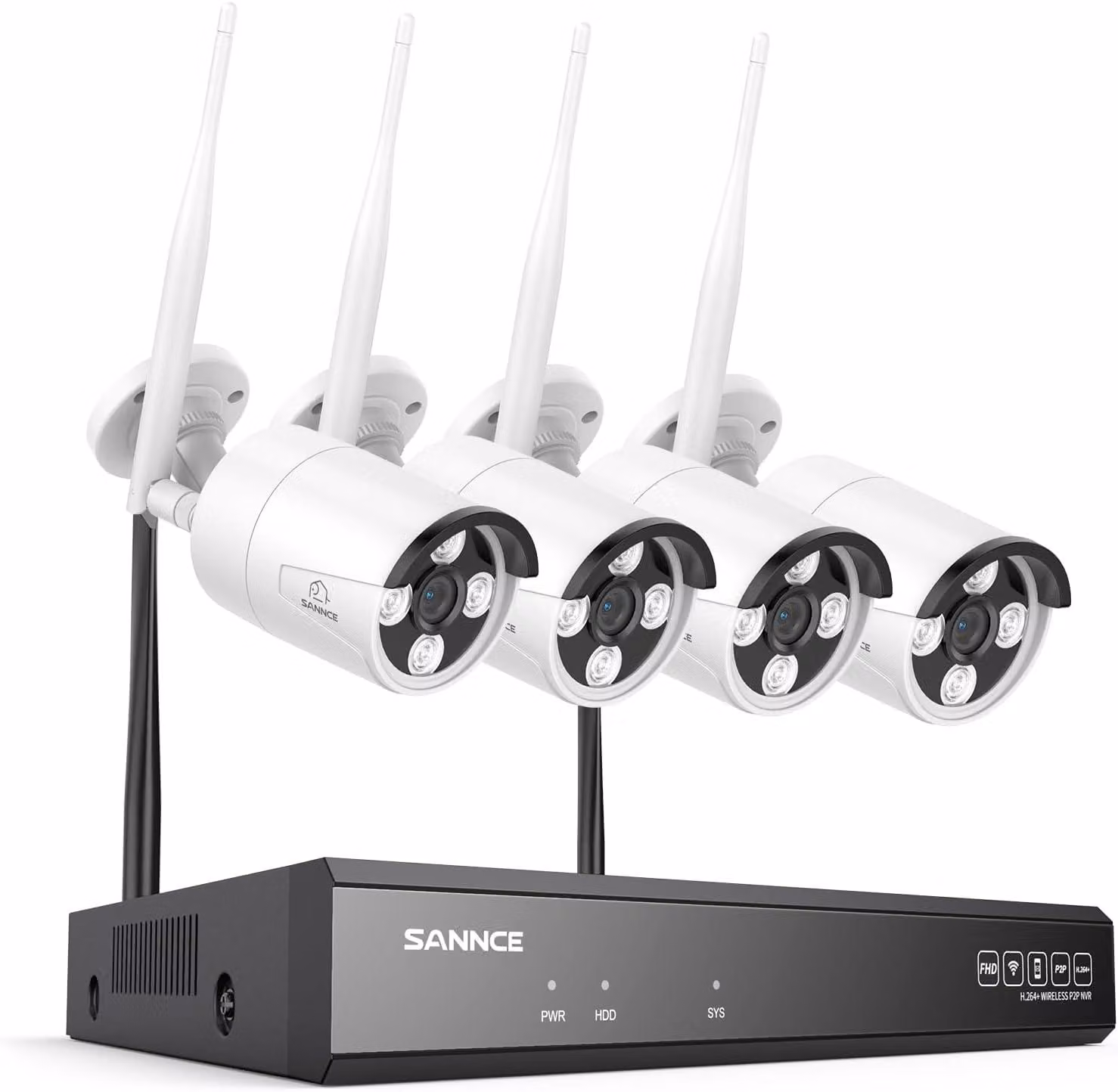 Sistema di videosorveglianza wireless a 16 canali, composto da 4 telecamere da esterno 4K per uso domestico, con un registratore NVR a 16 canali e risoluzione 8 MP, senza disco rigido