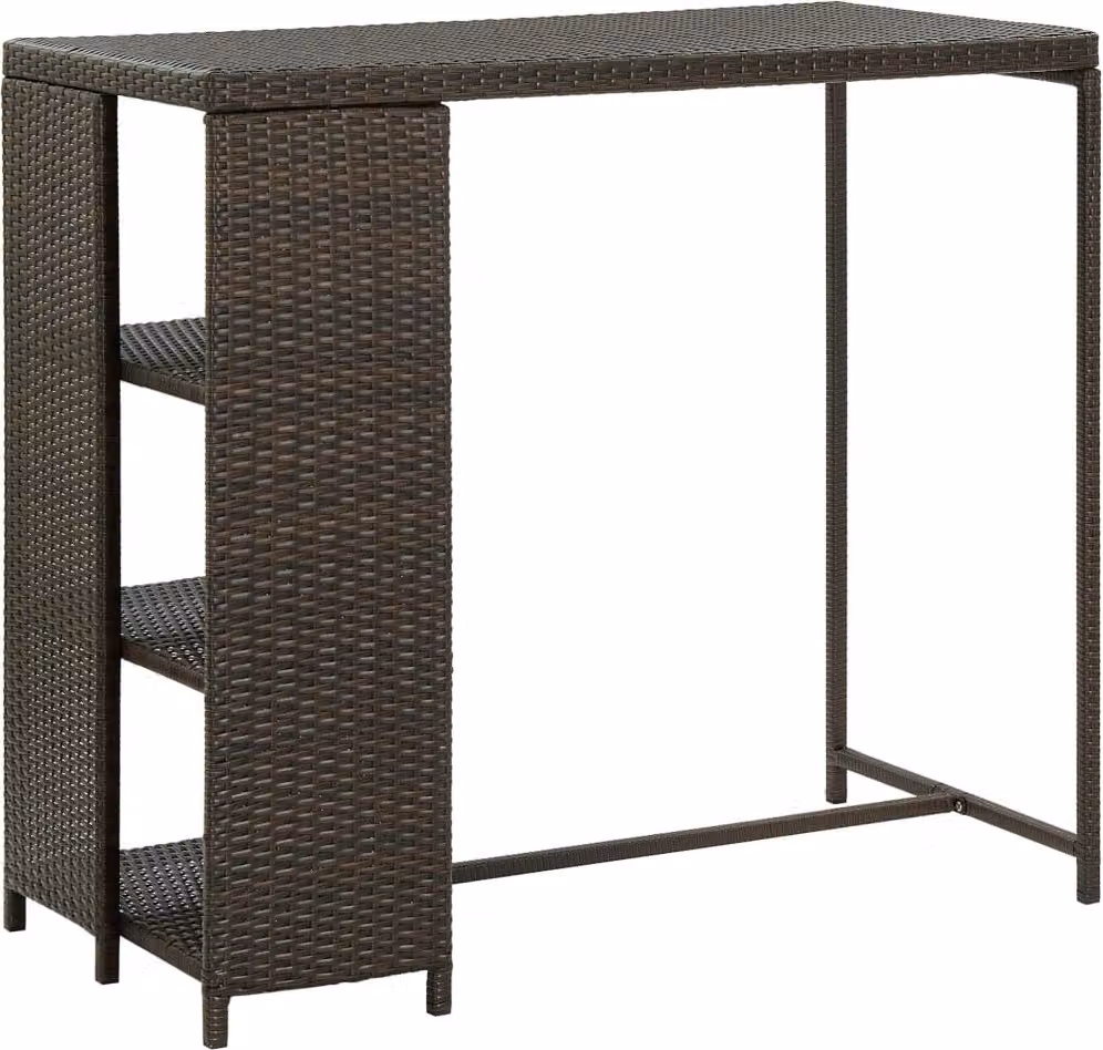 The Living Store Bartisch mit Regal Braun 120x60x110 cm Poly Rattan