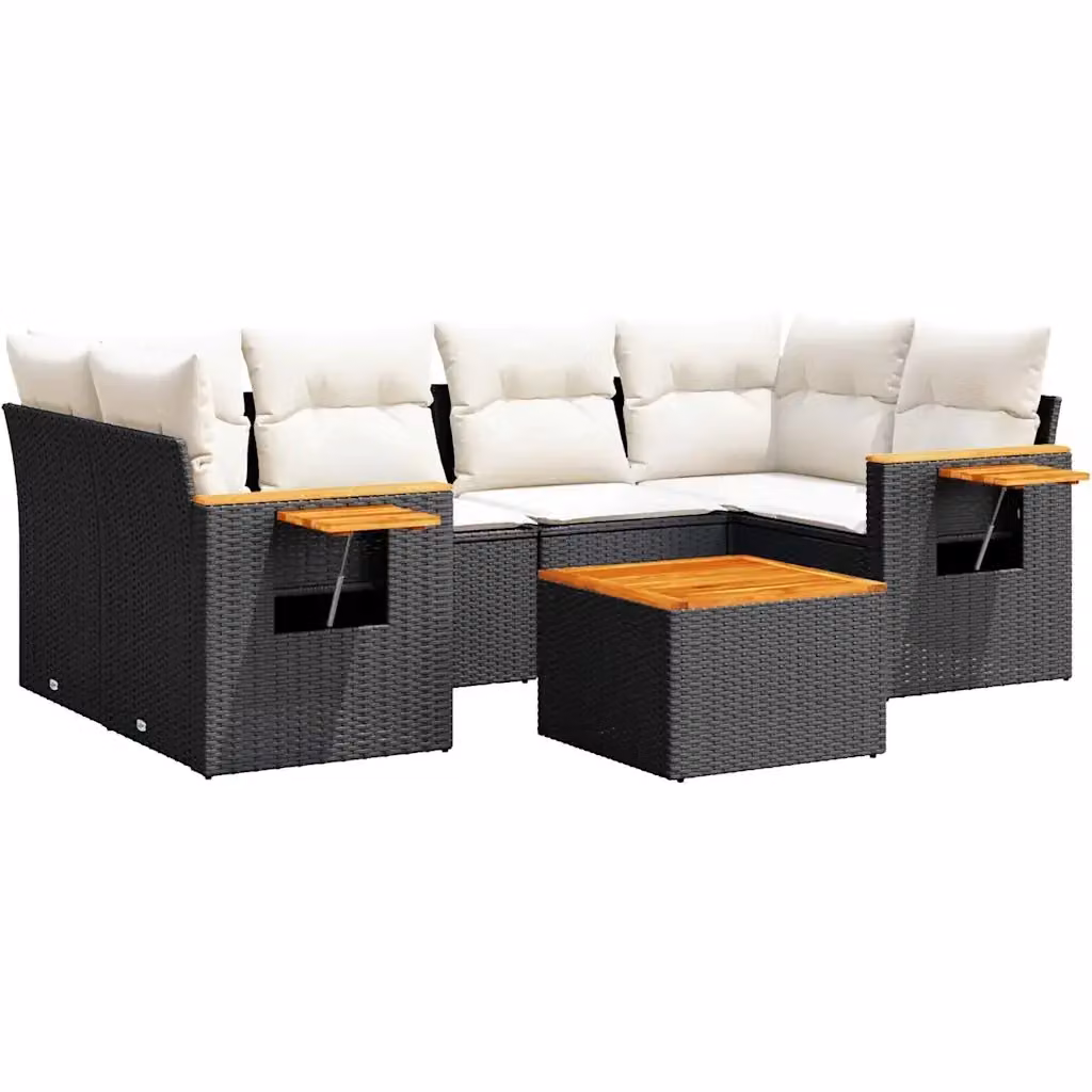 vidaXL Set Divani da Giardino a L con Polyrattan e Cuscini 7pz Nero e Bianco – 2