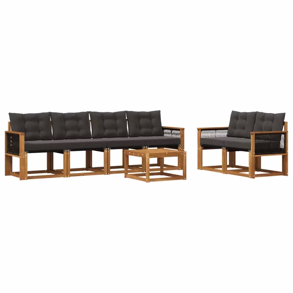 Set di mobili da esterno vidaXL composto da 7 pezzi con divani, poltrone e tavolino da caffè in legno di acacia trattato, colori beige e nero – 2