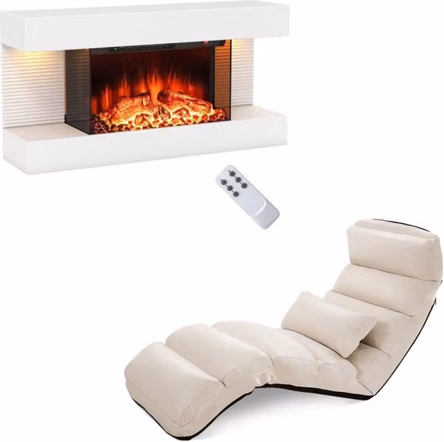 Camino elettrico stufa da 750W/1500W e poltrona pieghevole da terra rivestito, Camino elettrico da parete a 3 lati e divano imbottito regolabile
