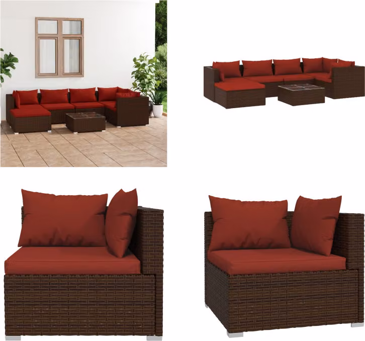 vidaXL set salotto da giardino 7 pezzi con cuscini in rattan marrone - set salotto da giardino - set salotto da giardino - set salotto da patio - set divano da patio