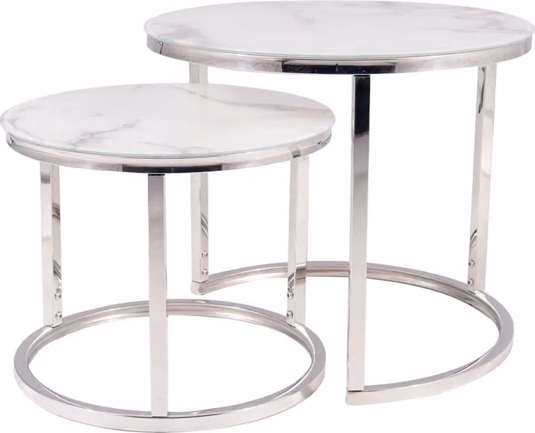 Set di tavolini da soggiorno KURT 3 - marmo bianco / cromo