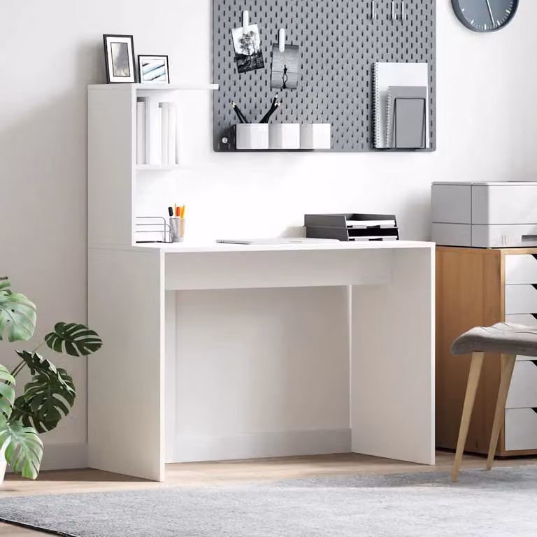 Scrivania moderna vidaXL bianca in legno MDF per ufficio e casa L 102 x P 50 x H 124 cm