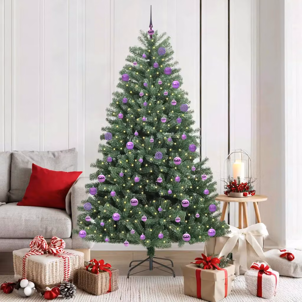 Albero di Natale artificiale moderno vidaXL verde con luci LED bianco caldo e rami pieghevoli in PVC e metallo, Altezza: 180 cm