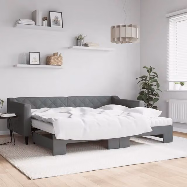 Divano Letto Estraibile vidaXL in Tessuto Grigio con Cassetto per Soggiorno e Camera da Letto L/P: 90 x 200 cm