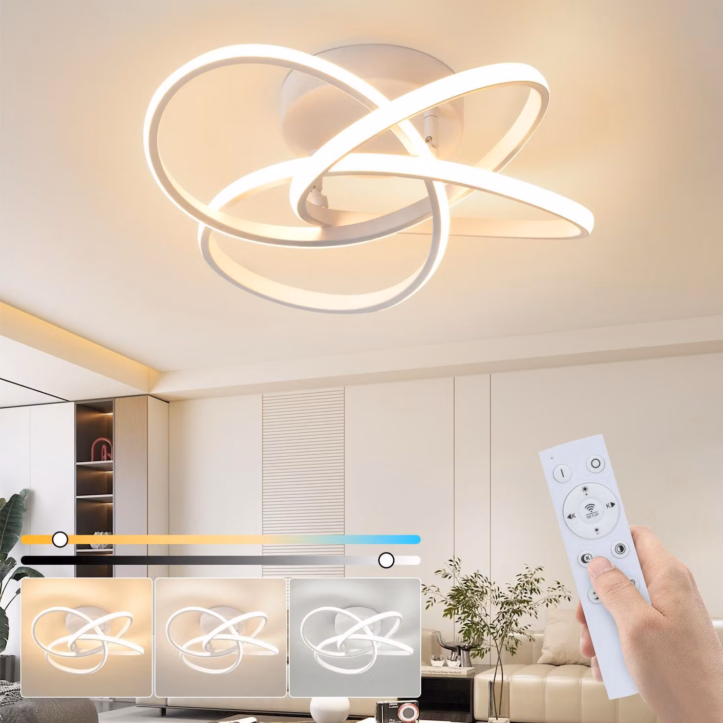 ZMH plafoniera Lampada da soffitto LED camera da letto 46W lampada da camera da letto dimmerabile con telecomando lampada da corridoio design moderno a quattro petali fiore bianco soggiorno lampade da soffitto per ufficio camera dei bambini corridoio
