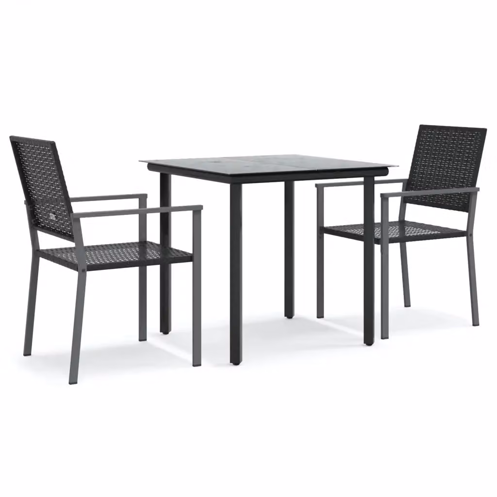Set da pranzo da giardino vidaXL in polyrattan e vetro nero composto da 3 pezzi – 2