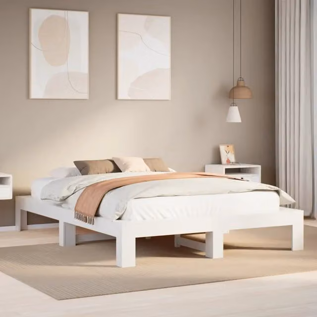 Letto senza Materasso-Struttura Letto Bianco 140x190 cm Legno Massello di Pino 796285