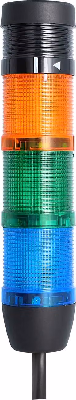 Colonna segnaletica STEX24 blu-verde-gialla, 50 mm, 24 V CA/CC, luce lampeggiante a LED con cicalino, cavo da 0,6 metri, SS50-B3/24 134