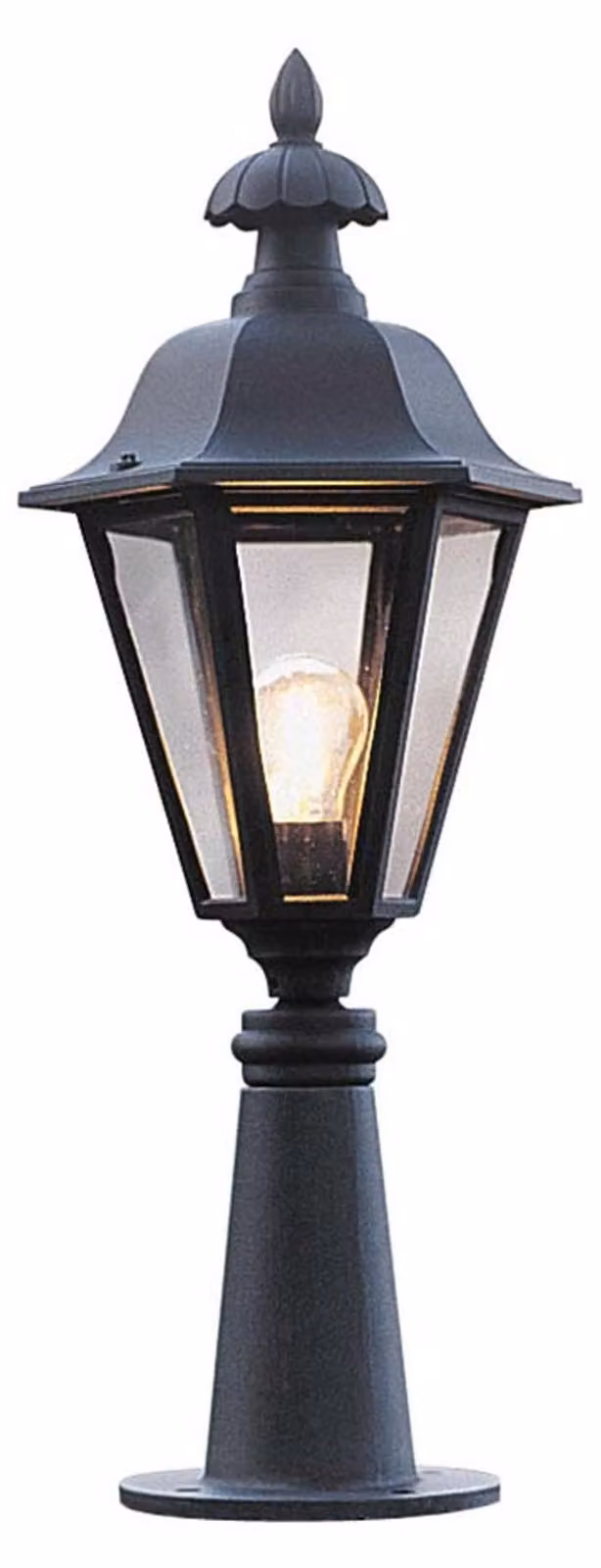 Testa di lampada Konstsmide Pallas in alluminio laccato nero, con vetro acrilico color fumo. Vetro acrilico, prezzo senza base, senza palo, vedi accessori