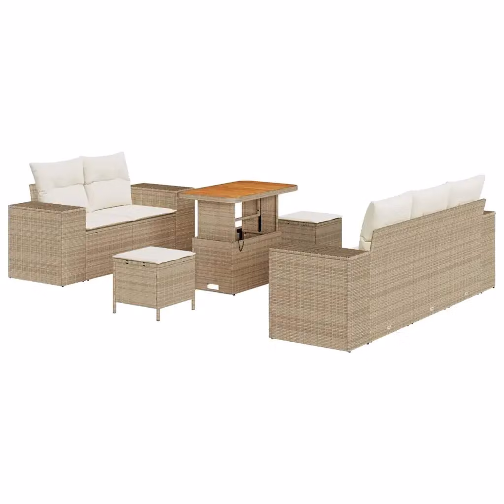 vidaXL Set Divano da Giardino a L con 8 Posti Beige, include Tavolino e Pouf in Acciaio Verniciato a Polvere e Cuscini Rimovibili – 2