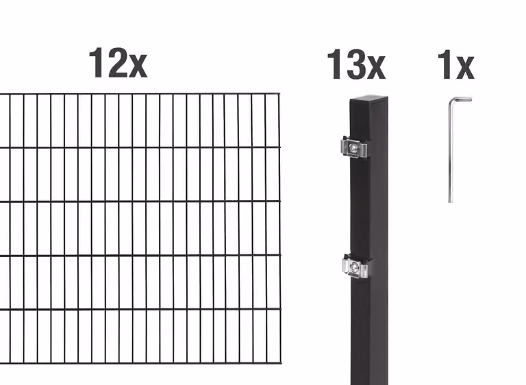 Recinzione a doppia barra Alberts 628079, set completo da 26 elementi, nero opaco, altezza 120 cm, lunghezza 24 m