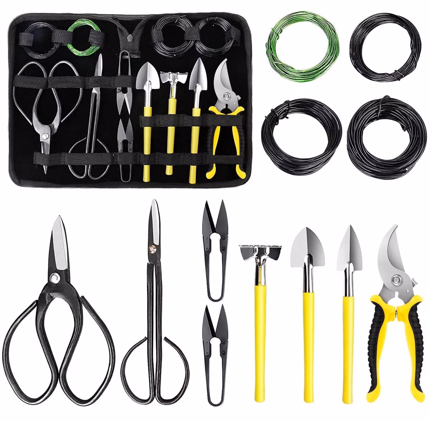 Set di attrezzi per bonsai - 13 pezzi - Forbici per bonsai e filo per bonsai - Borsa per il trasporto