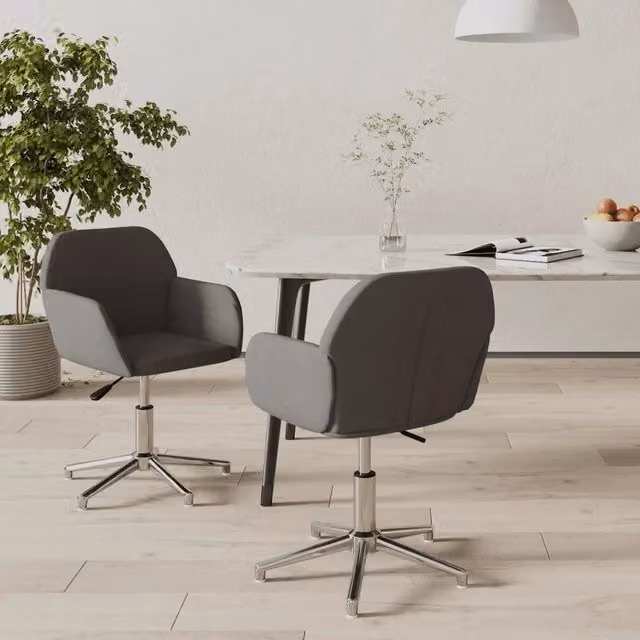 Set di 2 sedie da pranzo girevoli vidaXL in tessuto grigio con struttura in metallo e legno per soggiorno o cucina – 1