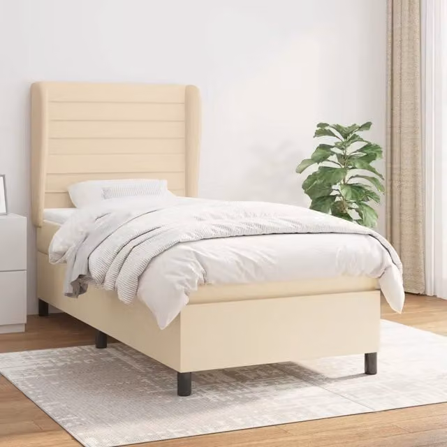 Letto Ibrido vidaXL con Giroletto a Molle e Materasso in Tessuto, Colore Beige e Bianco, L/P/H: 90 x 190 cm