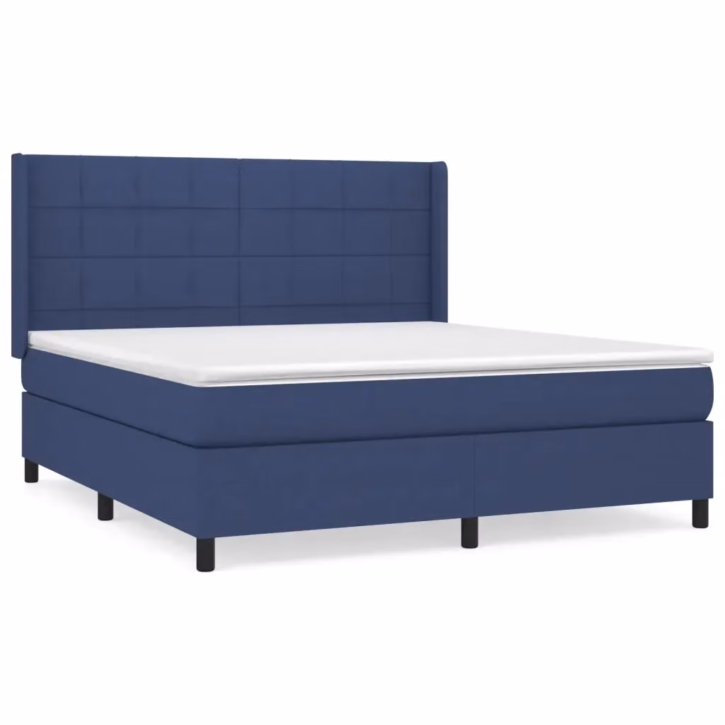 Letto Ibrido vidaXL con Giroletto a Molle e Materasso in Tessuto Blu e Bianco L/P/H: 180 x 200 x 128 cm – 2