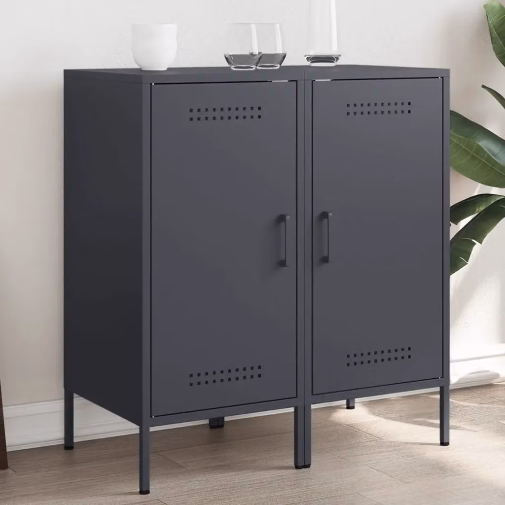 Set di 2 Credenze in Metallo Stile Industrial Antracite L/P/H: 36 x 39 x 79 cm – 2