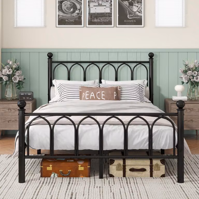 Struttura letto in metallo, 140x190 cm, con rete a doghe, colore nero
