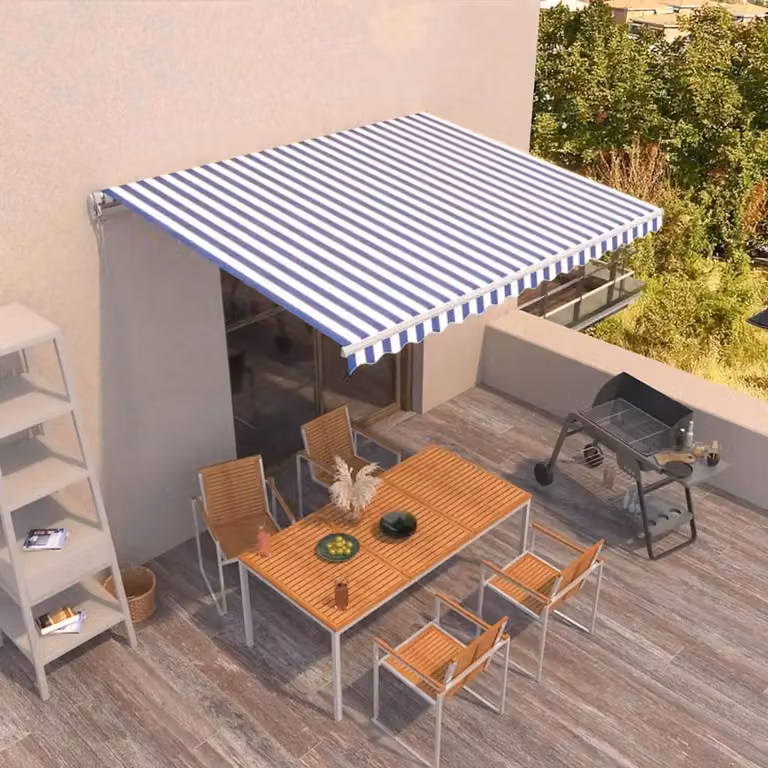 Tenda retrattile vidaXL in poliestere e alluminio, Blu e Bianco, L: 400 cm, P: 350 cm