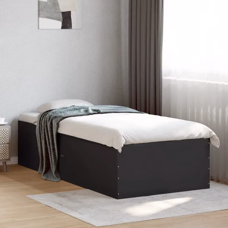 vidaXL Giroletto Nero in Legno Multistrato con Doghe Fisse per Adulti L/P: 100 x 200 cm