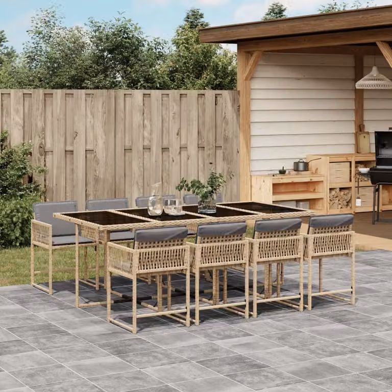 Maison Exclusive - Set Pranzo da Giardino 9 pz con Cuscini Beige Misto Polyrattan