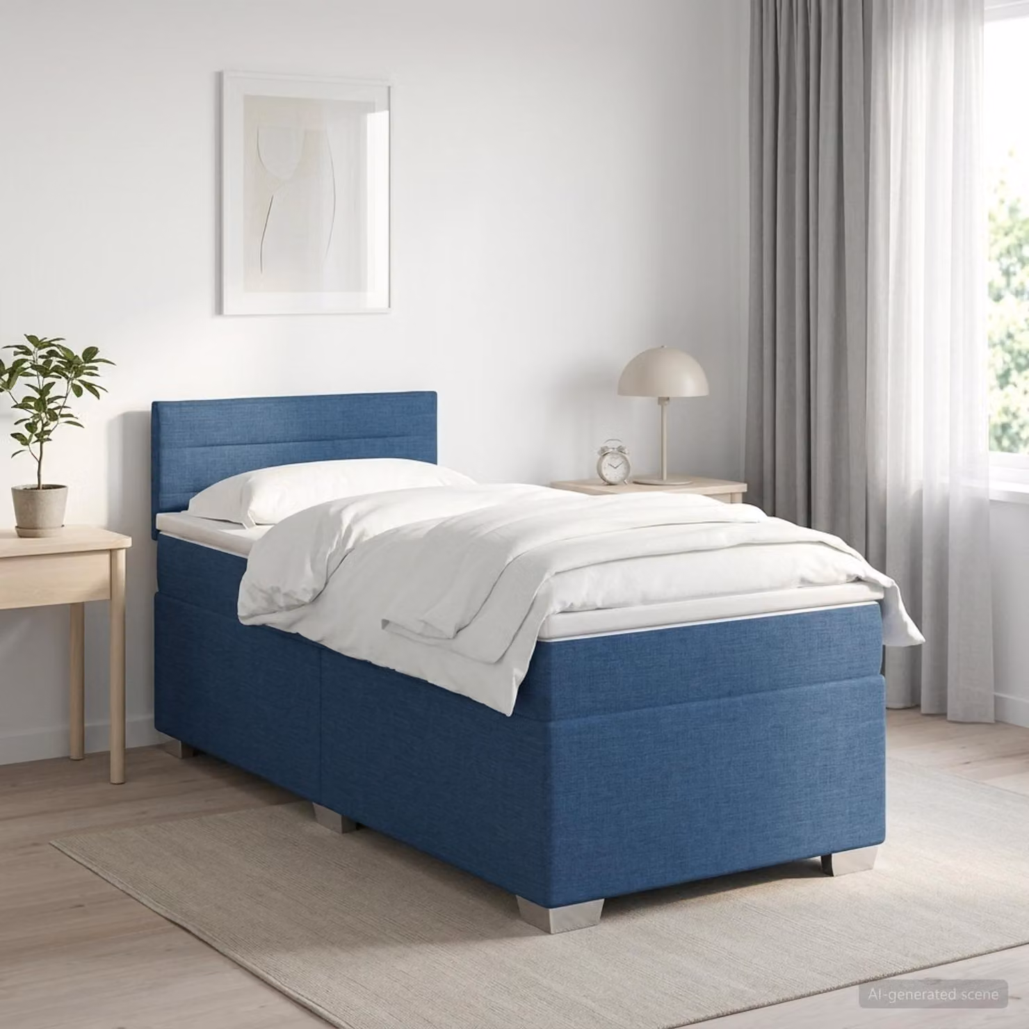 Letto box spring vidaXL con materasso ibrido blu e bianco L/P/H: 100 x 200 cm